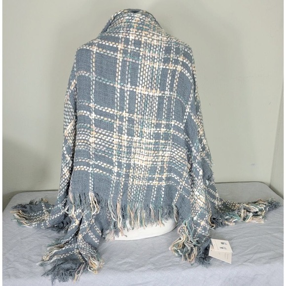 Plaid Fringe Scarf Shawl Wrap Blue Multi Color Women - Picture 2 of 5